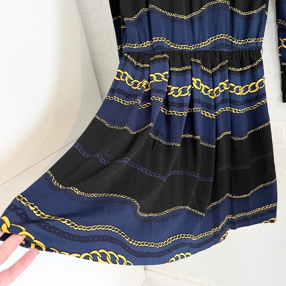 vintage Y2K Juicy Couture Mini dress Faux Wrap Scarf Chains print Navy Black L - Picture 12 of 13